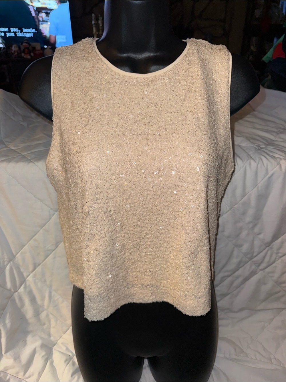 Cupcakes And Cashmere Brand New Sequinned Crop Tank Top